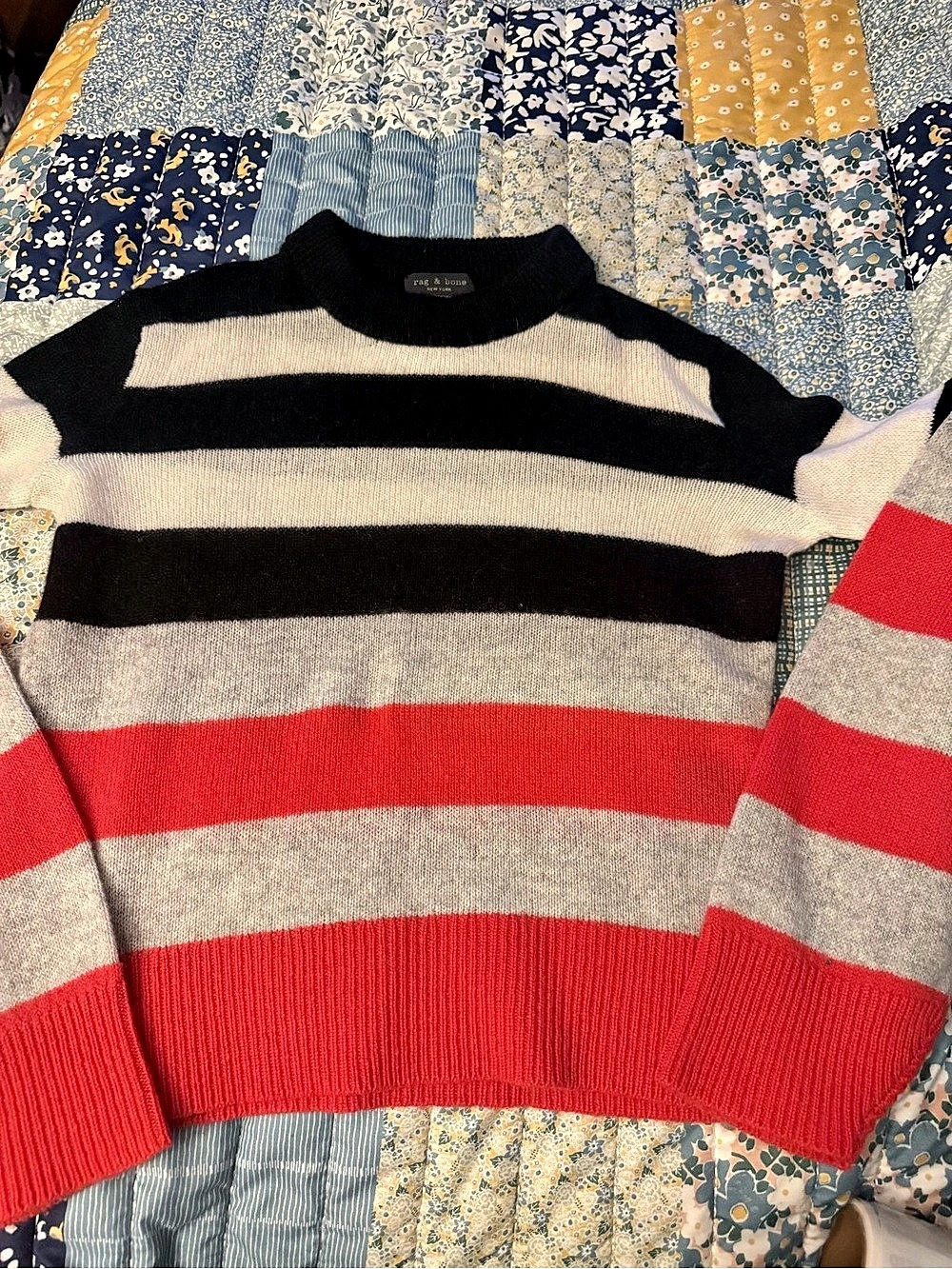 rag & bone Striped Cashmere Sweater in Red & Black Size XS